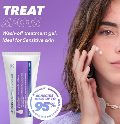 Acnecide Face Wash Gel 5% Benzoyl Peroxide Acne Treatment for Spot-Prone Skin 50g